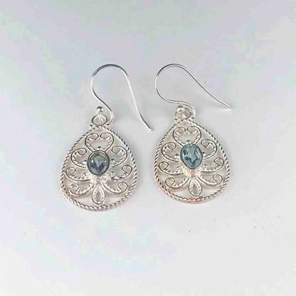 Elegant Blue Aquamarine Earrings Made of Brass Silver Polished Danglers