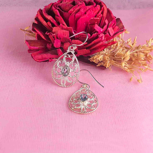 Elegant Blue Aquamarine Earrings Made of Brass Silver Polished Danglers