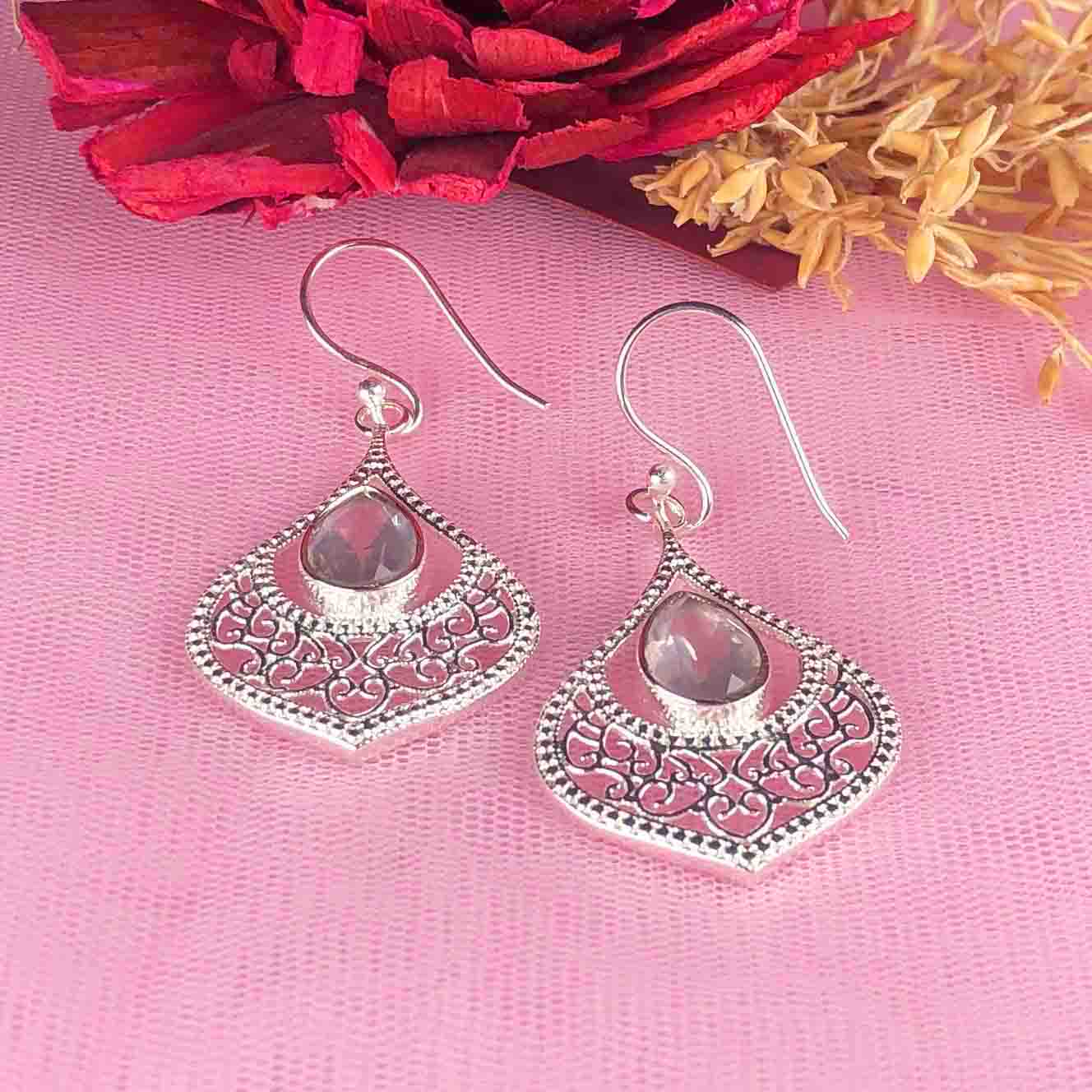 Fantastic Clear Quartz Earrings Made of Brass Silver Polished Danglers