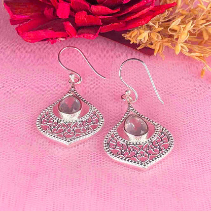 Fantastic Clear Quartz Earrings Made of Brass Silver Polished Danglers