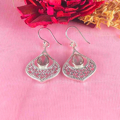 Fantastic Clear Quartz Earrings Made of Brass Silver Polished Danglers