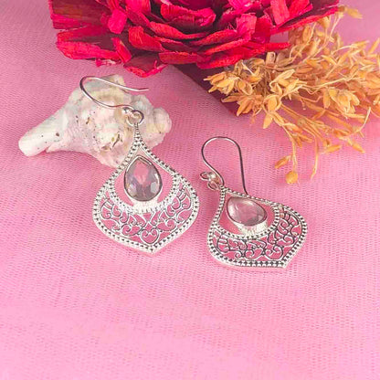 Fantastic Clear Quartz Earrings Made of Brass Silver Polished Danglers