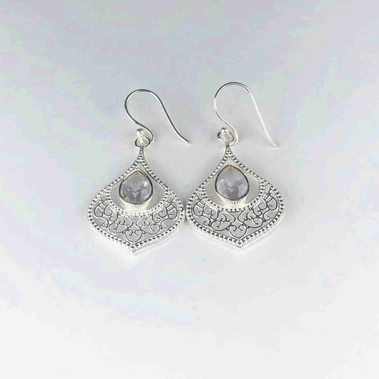 Fantastic Clear Quartz Earrings Made of Brass Silver Polished Danglers