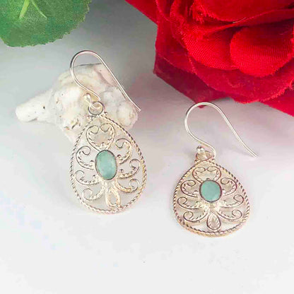 Fashionable Blue Earrings Made of Brass Silver Polished Danglers