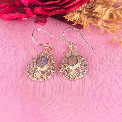 Expressive White Moonstone Earrings Made of Brass Silver Polished Danglers