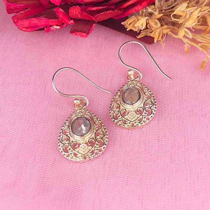 Expressive White Moonstone Earrings Made of Brass Silver Polished Danglers