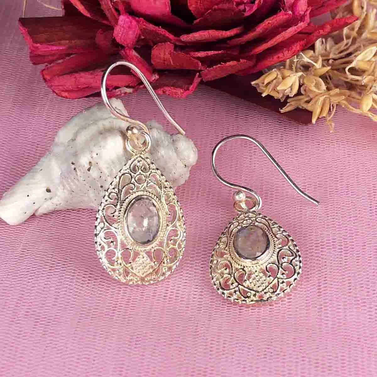 Expressive White Moonstone Earrings Made of Brass Silver Polished Danglers