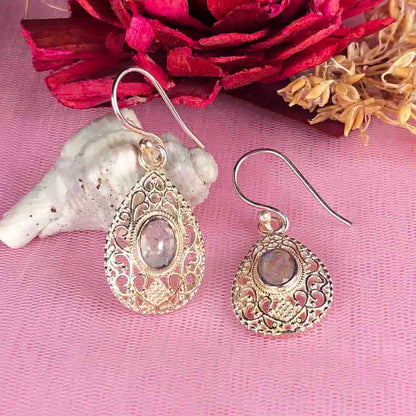 Expressive White Moonstone Earrings Made of Brass Silver Polished Danglers