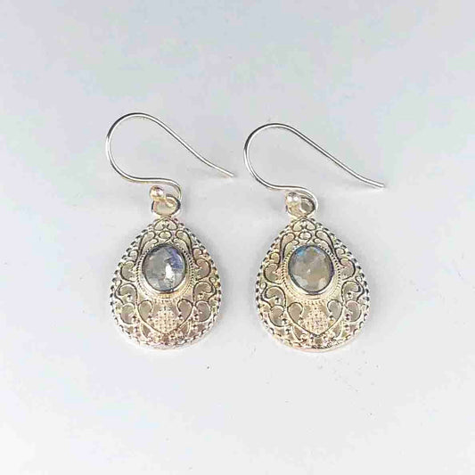 Expressive White Moonstone Earrings Made of Brass Silver Polished Danglers