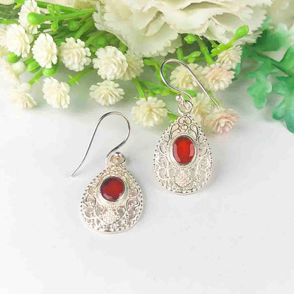 Enigmatic Red Carnelian Earrings Made of Brass Silver Polished Danglers