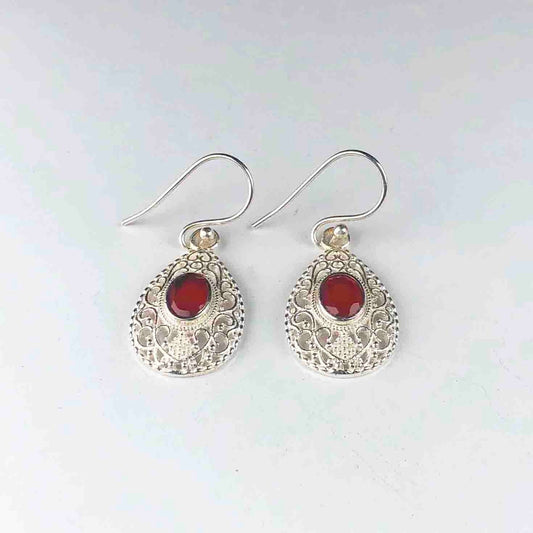Enigmatic Red Carnelian Earrings Made of Brass Silver Polished Danglers