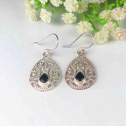 Elegant Black Spinel Earrings Made of Brass Silver Polished Danglers