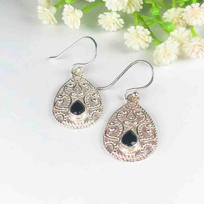 Elegant Black Spinel Earrings Made of Brass Silver Polished Danglers