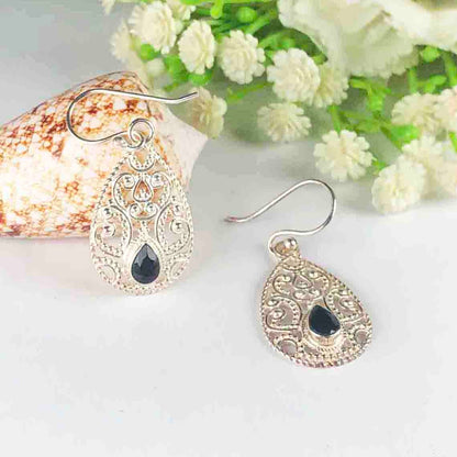Elegant Black Spinel Earrings Made of Brass Silver Polished Danglers