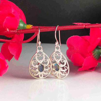 Fantastic Blue Labradorite Earrings Made of Brass Silver Polished Danglers