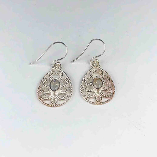 Expressive Blue Labradorite Earrings Made of Brass Silver Polished Danglers