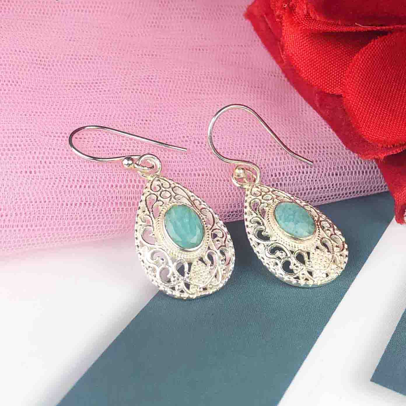 Awesome Blue Amazonite Earrings Made of Brass Silver Polished Danglers