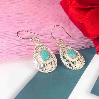 Awesome Blue Amazonite Earrings Made of Brass Silver Polished Danglers
