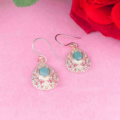 Awesome Blue Amazonite Earrings Made of Brass Silver Polished Danglers