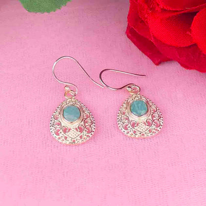Awesome Blue Amazonite Earrings Made of Brass Silver Polished Danglers