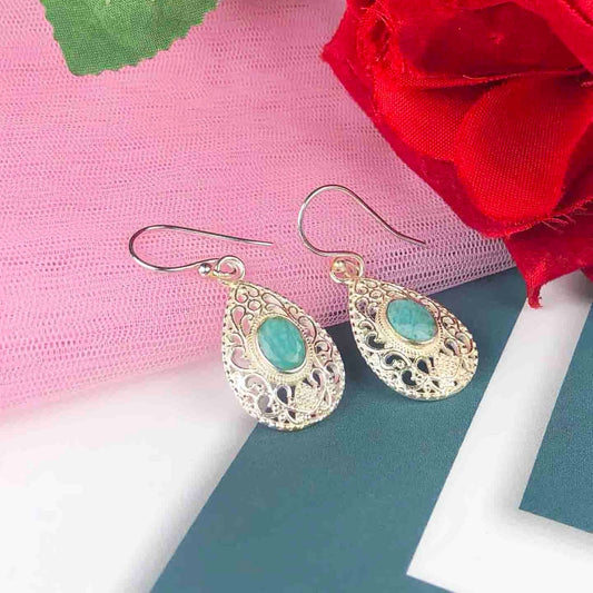 Awesome Blue Amazonite Earrings Made of Brass Silver Polished Danglers