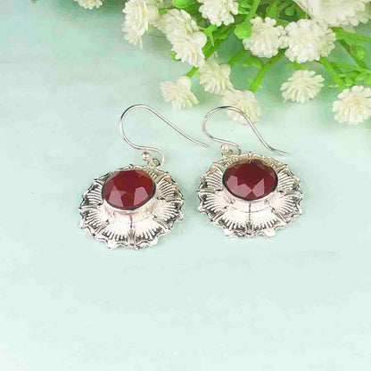 Modern Red Ruby Earrings Made of Brass Silver Polished Danglers