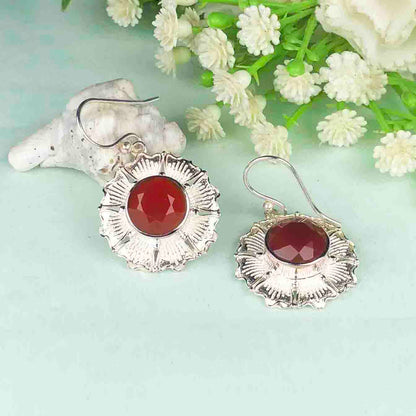Modern Red Ruby Earrings Made of Brass Silver Polished Danglers