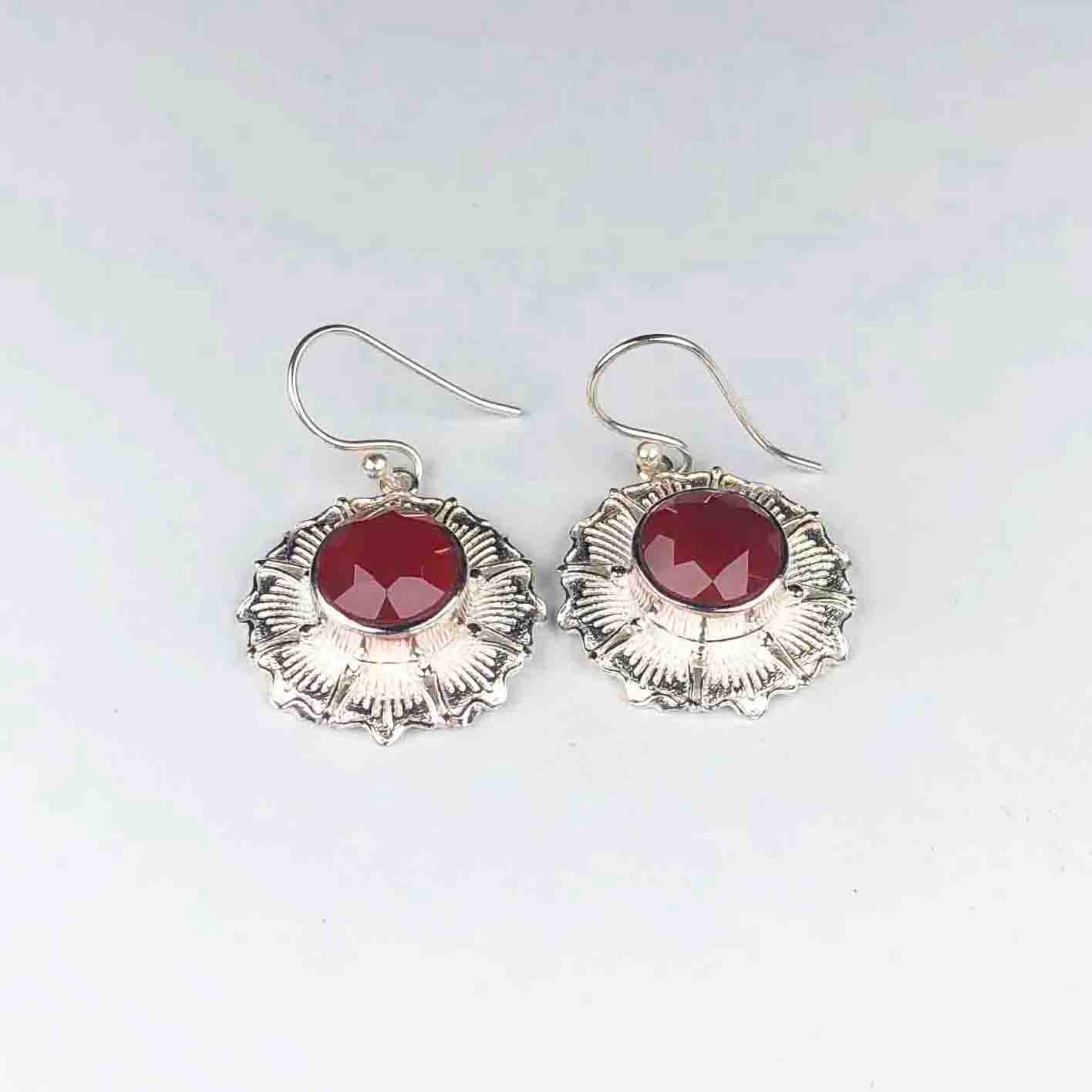Modern Red Ruby Earrings Made of Brass Silver Polished Danglers
