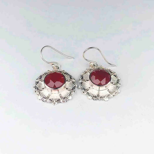 Modern Red Ruby Earrings Made of Brass Silver Polished Danglers