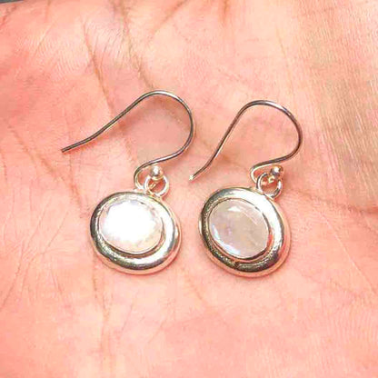 Fashionable White Moonstone Earrings Made of Brass Silver Polished Danglers