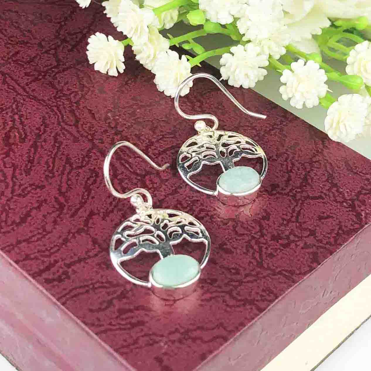 Wonderful Blue Amazonite Earrings Made of Brass Silver Polished Danglers