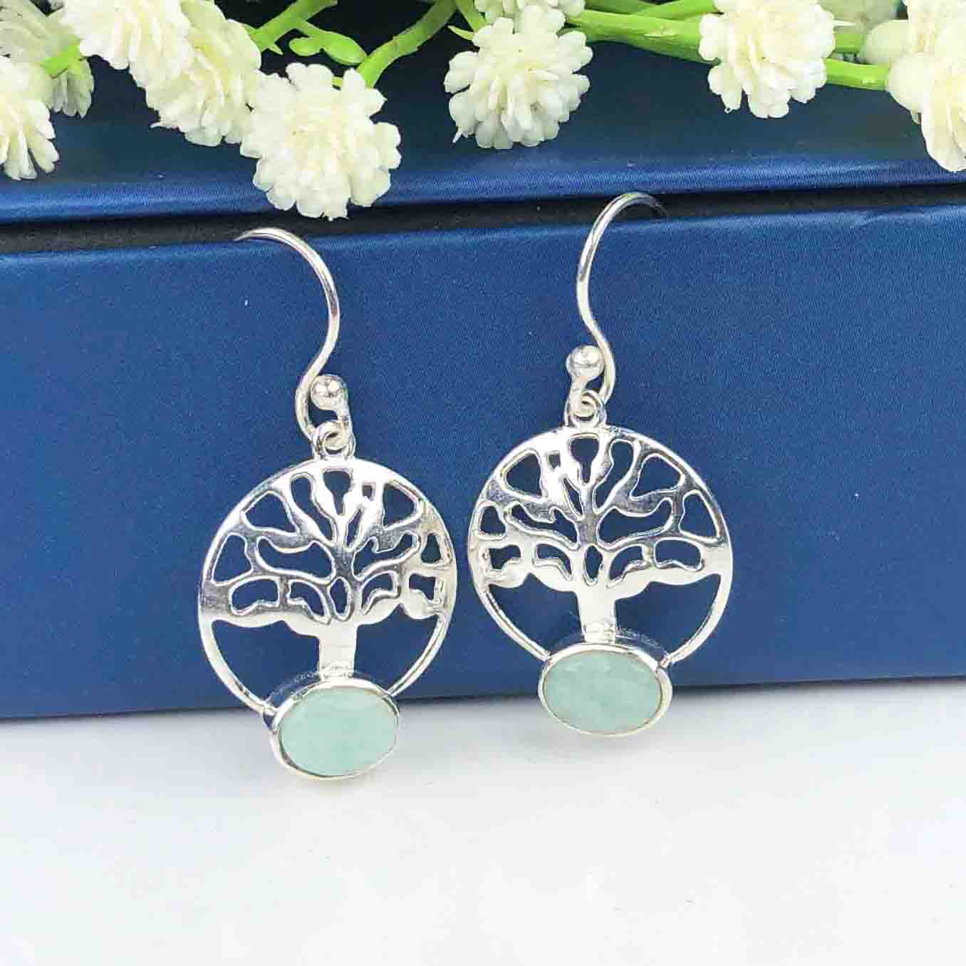Wonderful Blue Amazonite Earrings Made of Brass Silver Polished Danglers