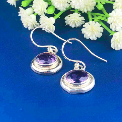 Classy Purple Amethyst Earrings Made of Brass Silver Polished Danglers