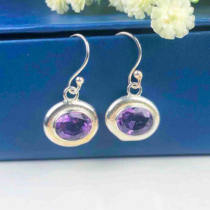 Classy Purple Amethyst Earrings Made of Brass Silver Polished Danglers
