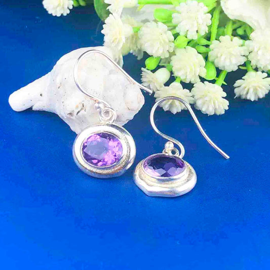Classy Purple Amethyst Earrings Made of Brass Silver Polished Danglers