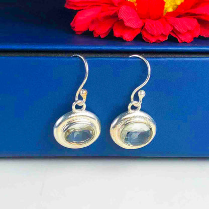 Radiant Green Amethyst Earrings Made of Brass Silver Polished Danglers