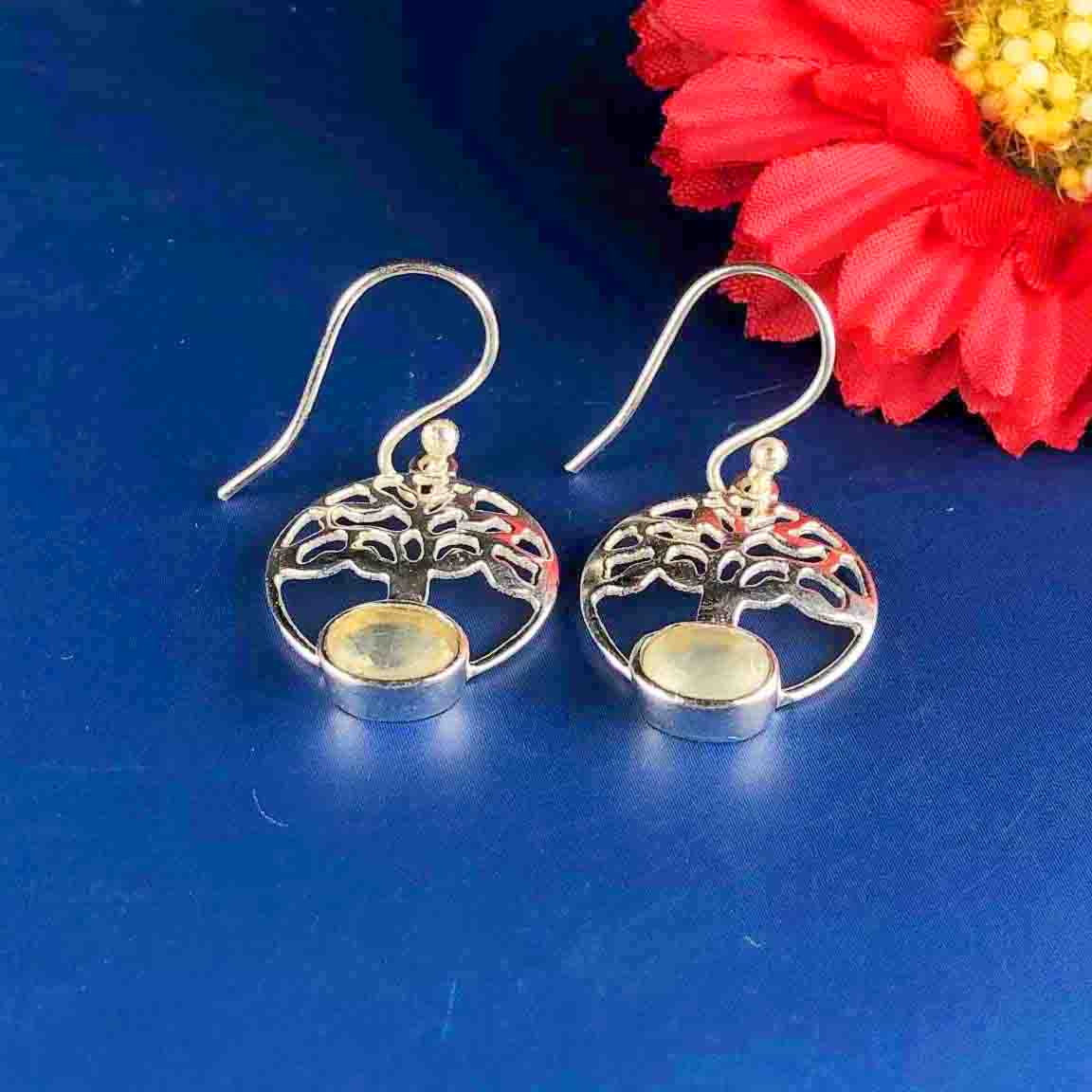 One of a kind Green Opal Earrings Made of Brass Silver Polished Danglers