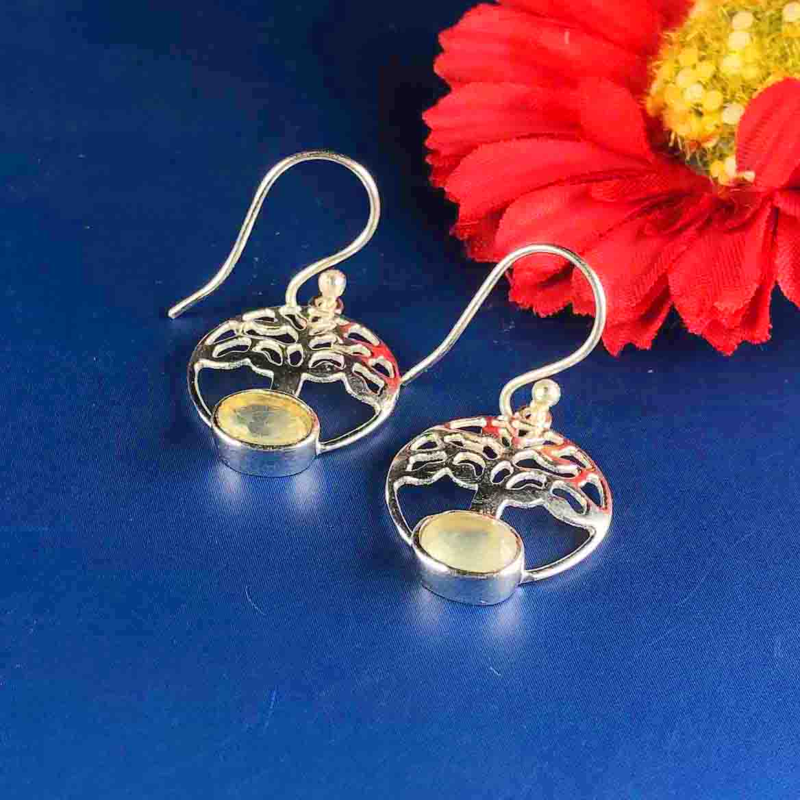 One of a kind Green Opal Earrings Made of Brass Silver Polished Danglers