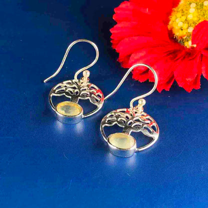 One of a kind Green Opal Earrings Made of Brass Silver Polished Danglers