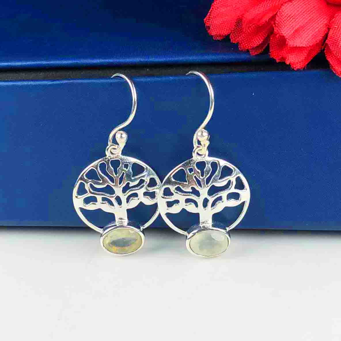 One of a kind Green Opal Earrings Made of Brass Silver Polished Danglers