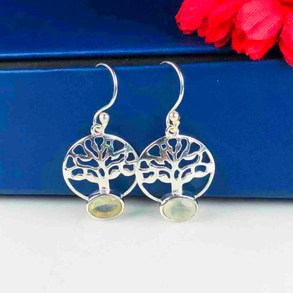 One of a kind Green Opal Earrings Made of Brass Silver Polished Danglers
