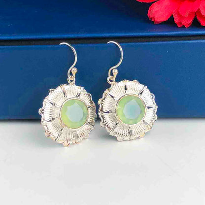 Amazing Green Opal Earrings Made of Brass Silver Polished Danglers