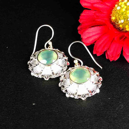 Amazing Green Opal Earrings Made of Brass Silver Polished Danglers
