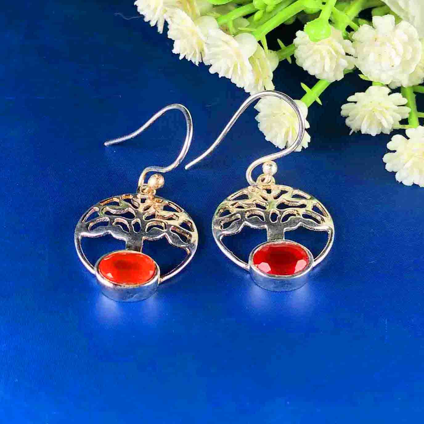 One of a kind Red Carnelian Earrings Made of Brass Silver Polished Danglers