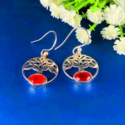 One of a kind Red Carnelian Earrings Made of Brass Silver Polished Danglers
