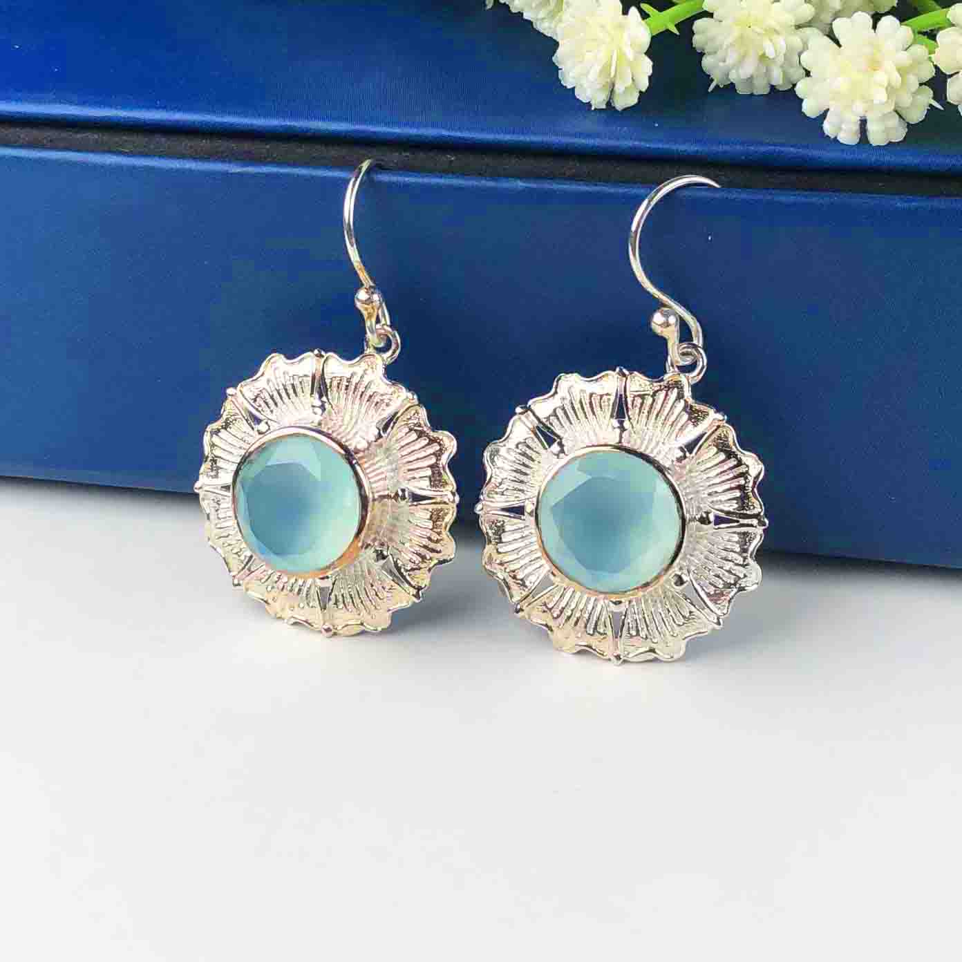 Amazing Blue Opal Earrings Made of Brass Silver Polished Danglers