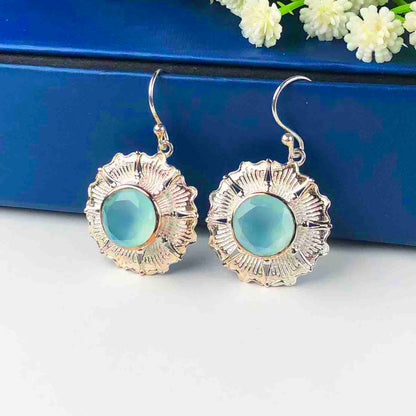 Amazing Blue Opal Earrings Made of Brass Silver Polished Danglers