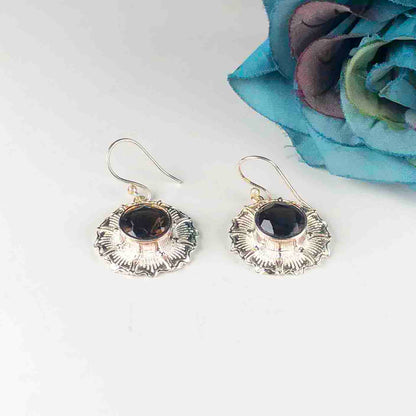 Fantastic Brown Smoky Quartz Earrings Made of Brass Silver Polished Danglers