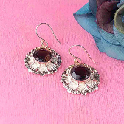 Fantastic Brown Smoky Quartz Earrings Made of Brass Silver Polished Danglers