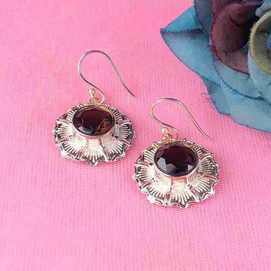 Fantastic Brown Smoky Quartz Earrings Made of Brass Silver Polished Danglers
